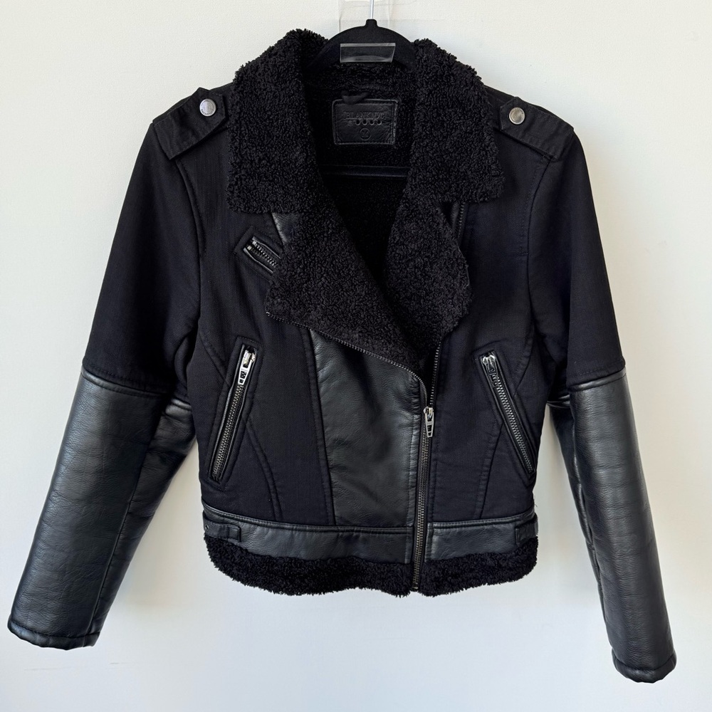 Blank NYC Faux Shearling Lined Moto Jacket in Black size medium